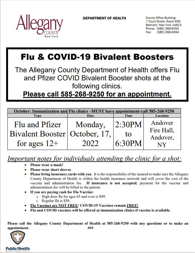 Flu and COVID Boosters Allegany Co DOH