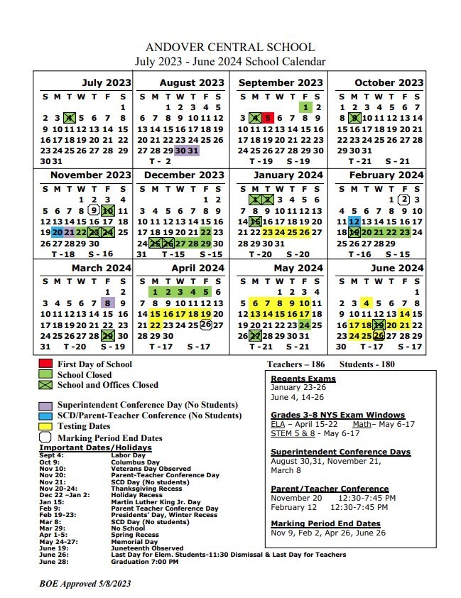2023-2024 School Calendar - Andover CSD
