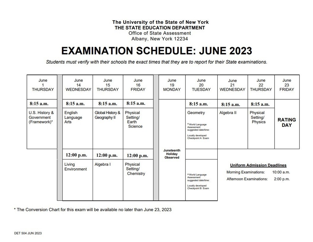 June 2023 Regents Schedule